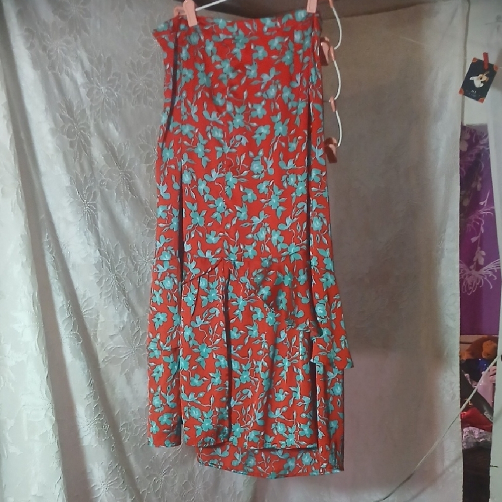 Love, Whit Red and Turquoise Drop Hem Skirt